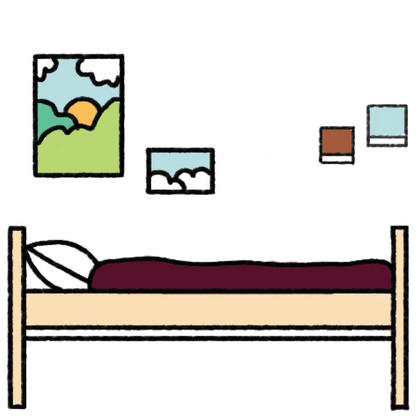 Room illustration showing a standard bed on the floor