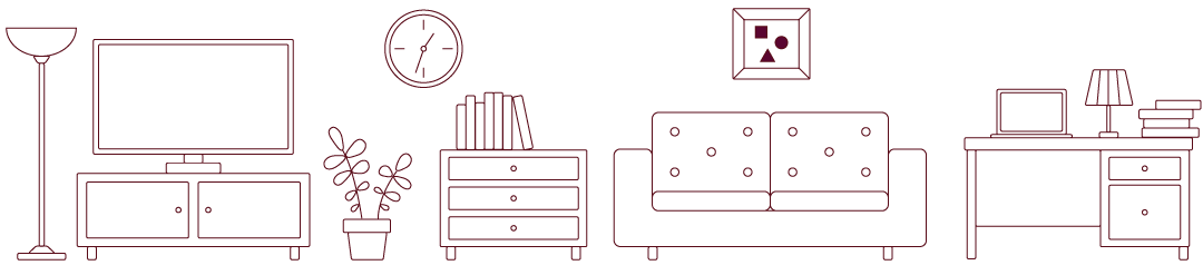 Line drawing of furniture found in a dorm room