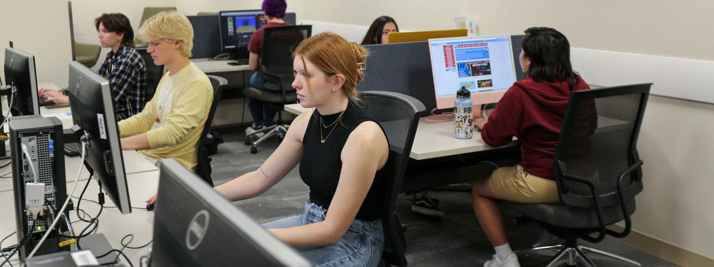 students sitting at computers in a computer lab.