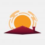 CASA SOL LLC - icon of a golden sun rising bhind  a maroon rooftop with chimney