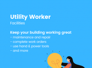 Illustration of a person holding a giant lightbulb with a summary of the Utility Worker role
