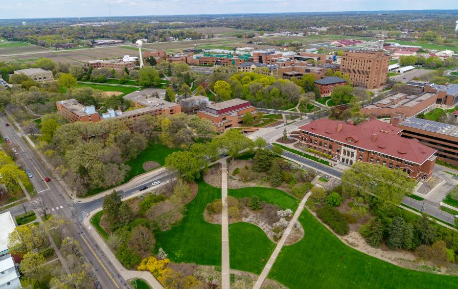 Aerial view of the St. Paul campus, including Bailey halls