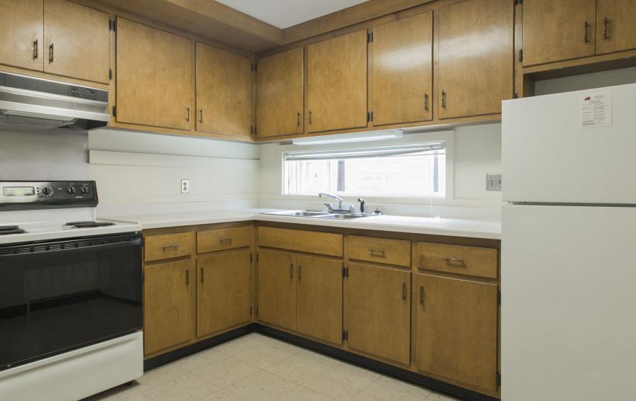 The kitchen area of one of the units