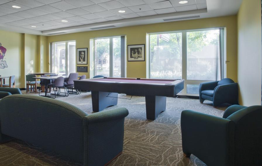 The Game lounge in Wilkins Hall is located on the main floor.