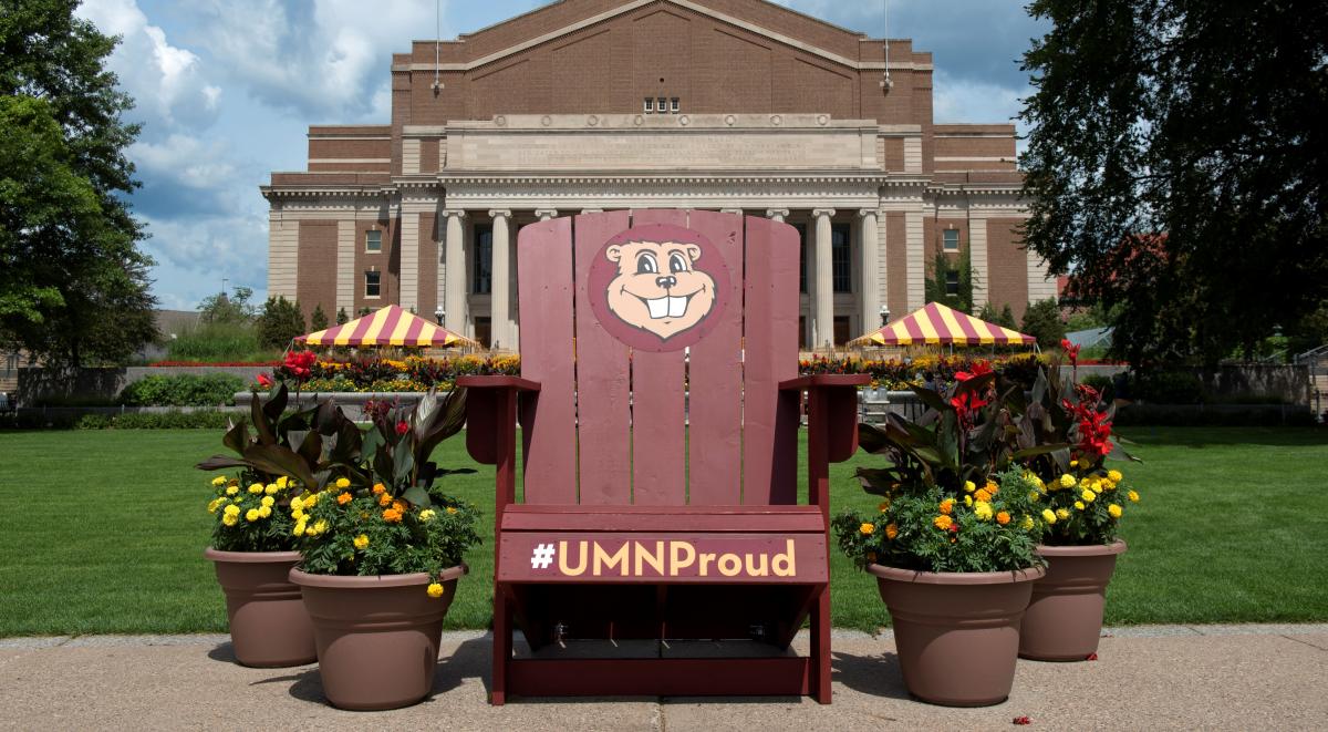 Giant UMN Proud Adirondack chair on the mall